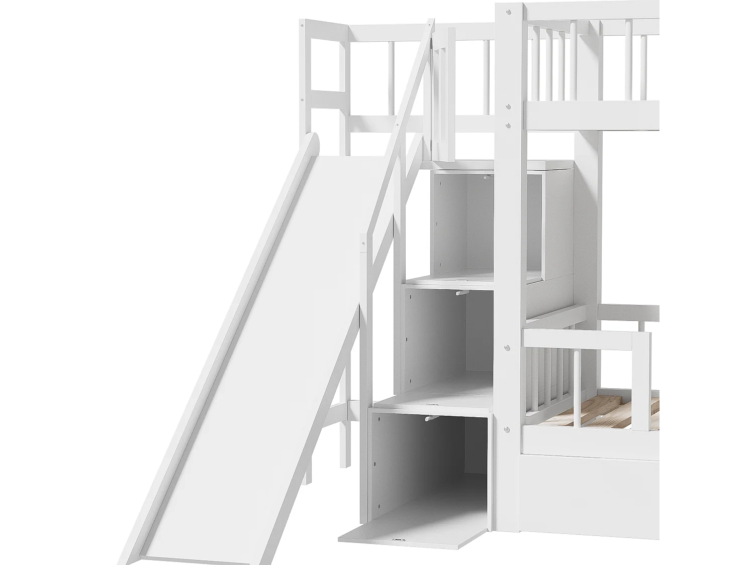 Lits superposés 2 x 90 x 200 cm avec 2 tiroirs et toboggan - bois massif - blanc