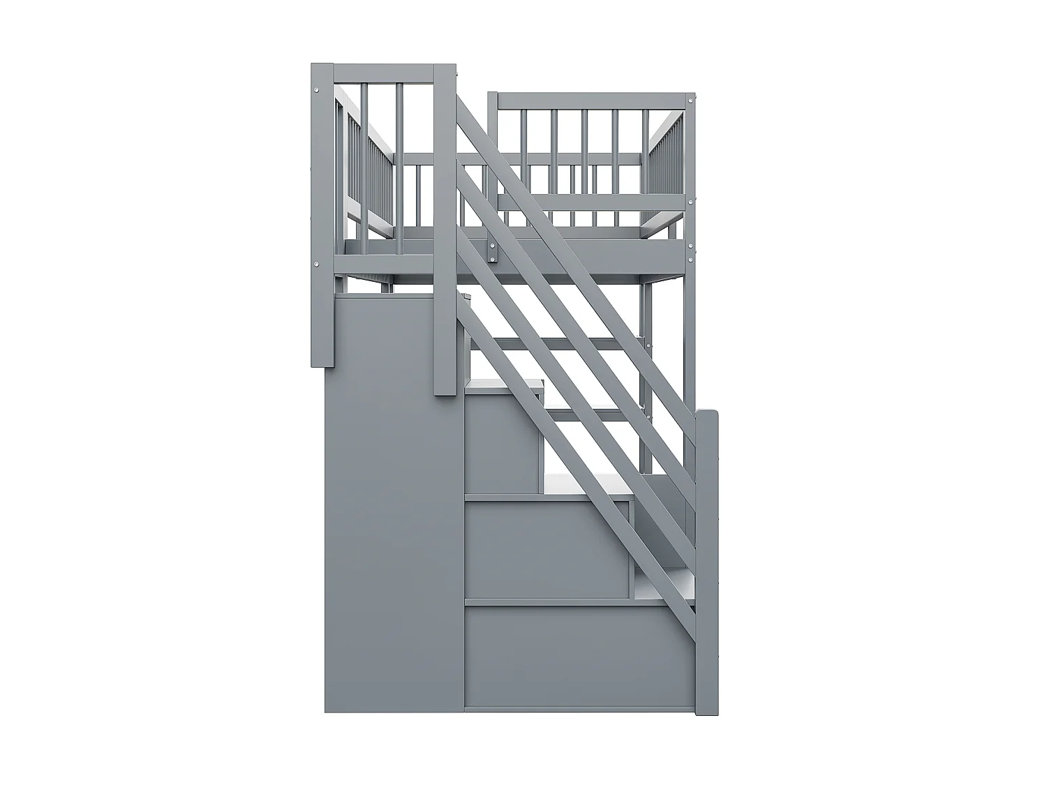 Loftseng 90 x 200 cm - hylder + garderobe + opbevaringsplads - massivt træ - grå