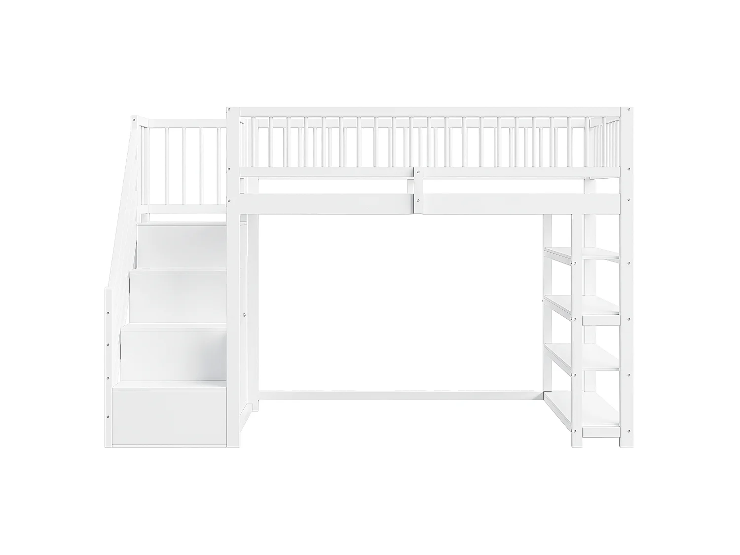 Lit mezzanine 90 x 200 cm - étagères + armoire + espace de rangement - bois massif - blanc