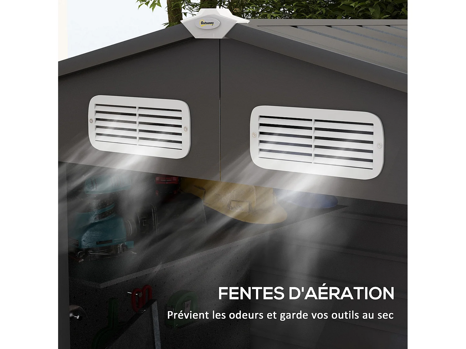 Abri de jardin cabanon dim. 190L x 131l x 188H cm porte verrouillable ventilations tôle acier ondulé gris