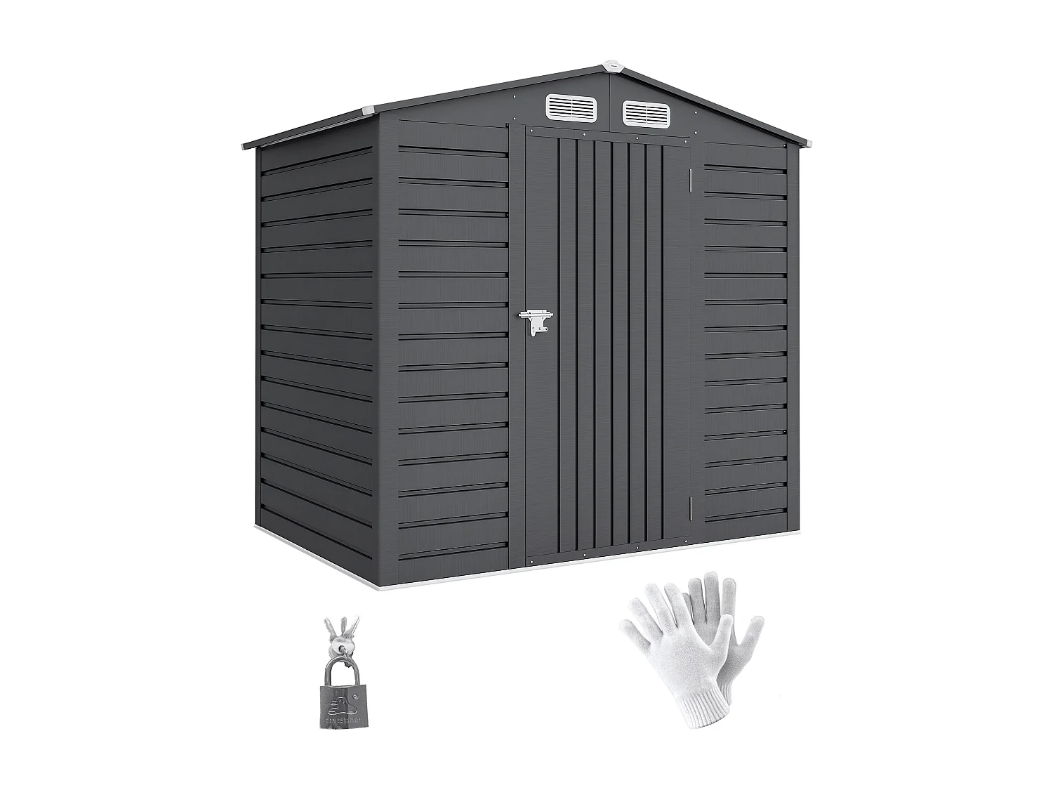 Abri de jardin cabanon dim. 190L x 131l x 188H cm porte verrouillable ventilations tôle acier ondulé gris