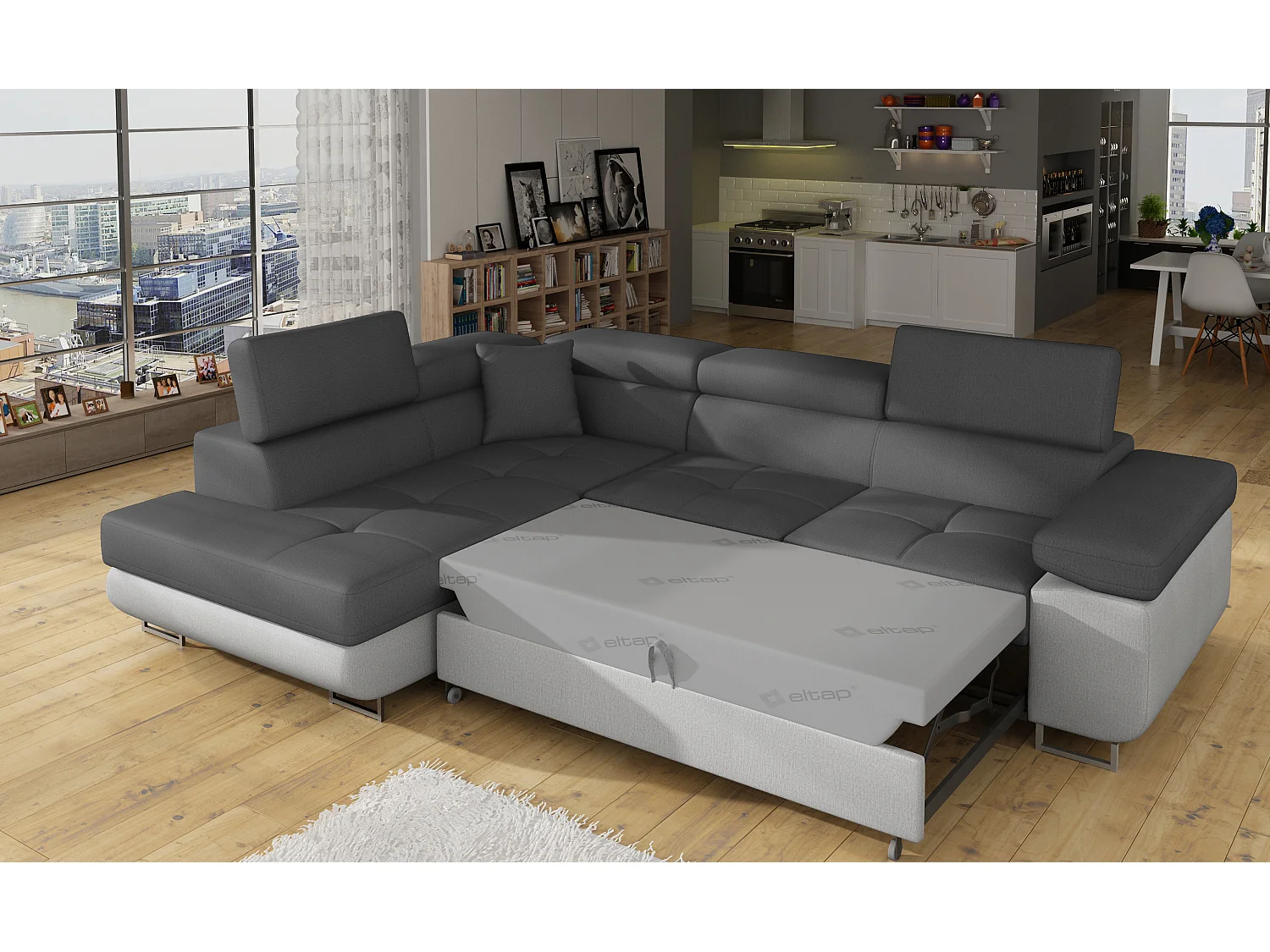 Canapé Corner Rondon L/Tissu/Anthracite/En stock