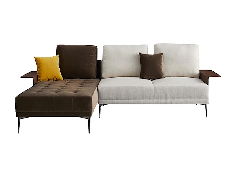 Canapé d'angle en tissu gauche MACAO - Blanc & Marron - Angle Gauche