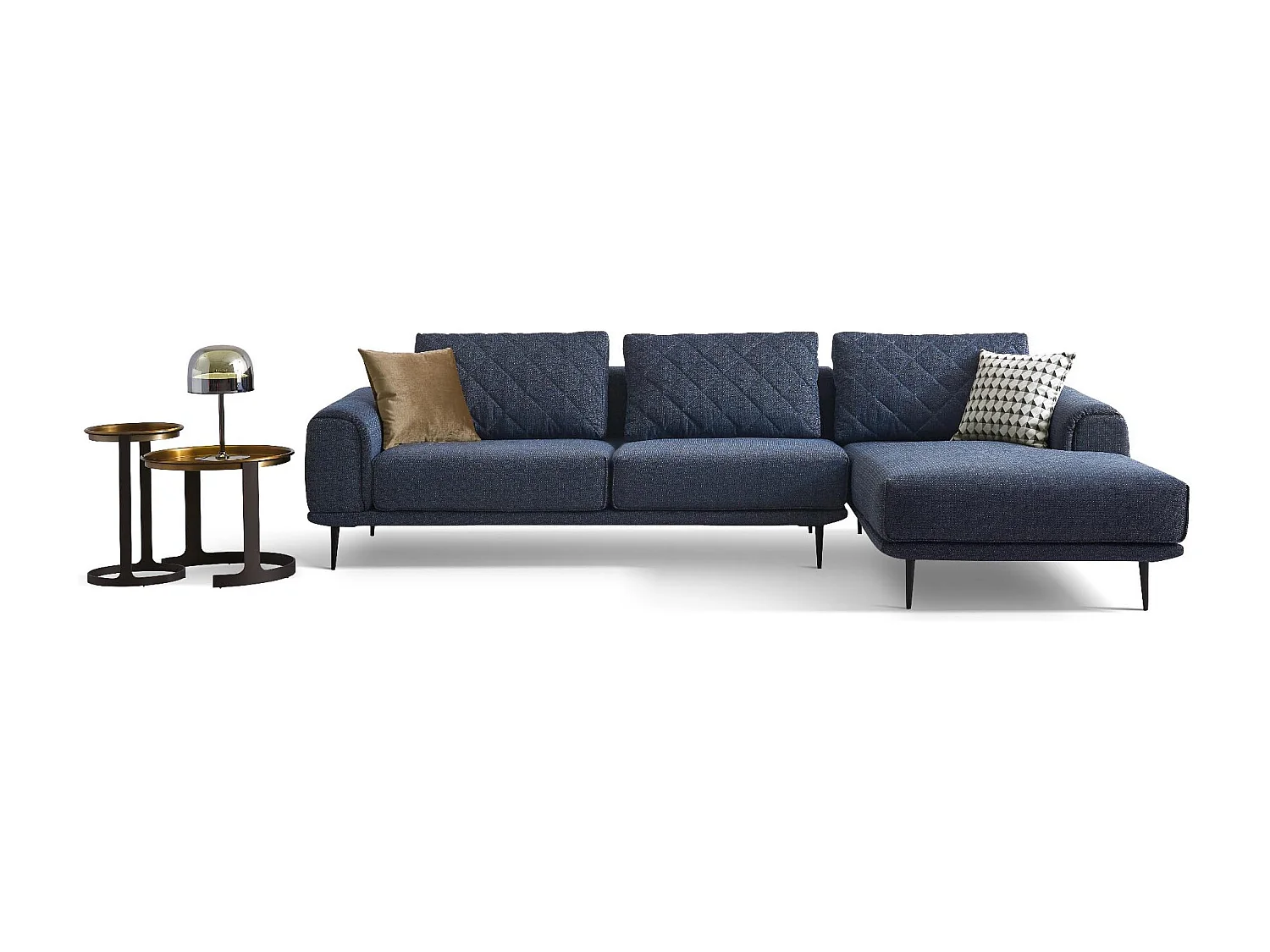 Canapé d'angle en tissu droit CHANTEL - Bleu foncé - Angle Droit