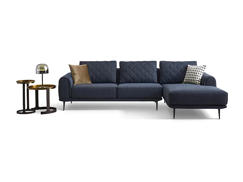 Canapé d'angle en tissu droit CHANTEL - Bleu foncé - Angle Droit