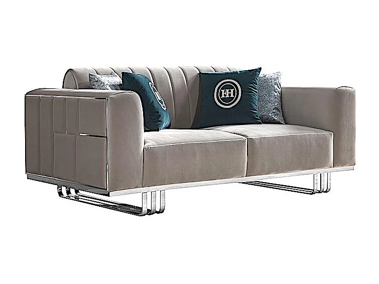 Canapé 2 places en velours JIMMY - Gris