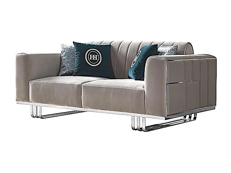 Canapé 2 places en velours JIMMY - Gris