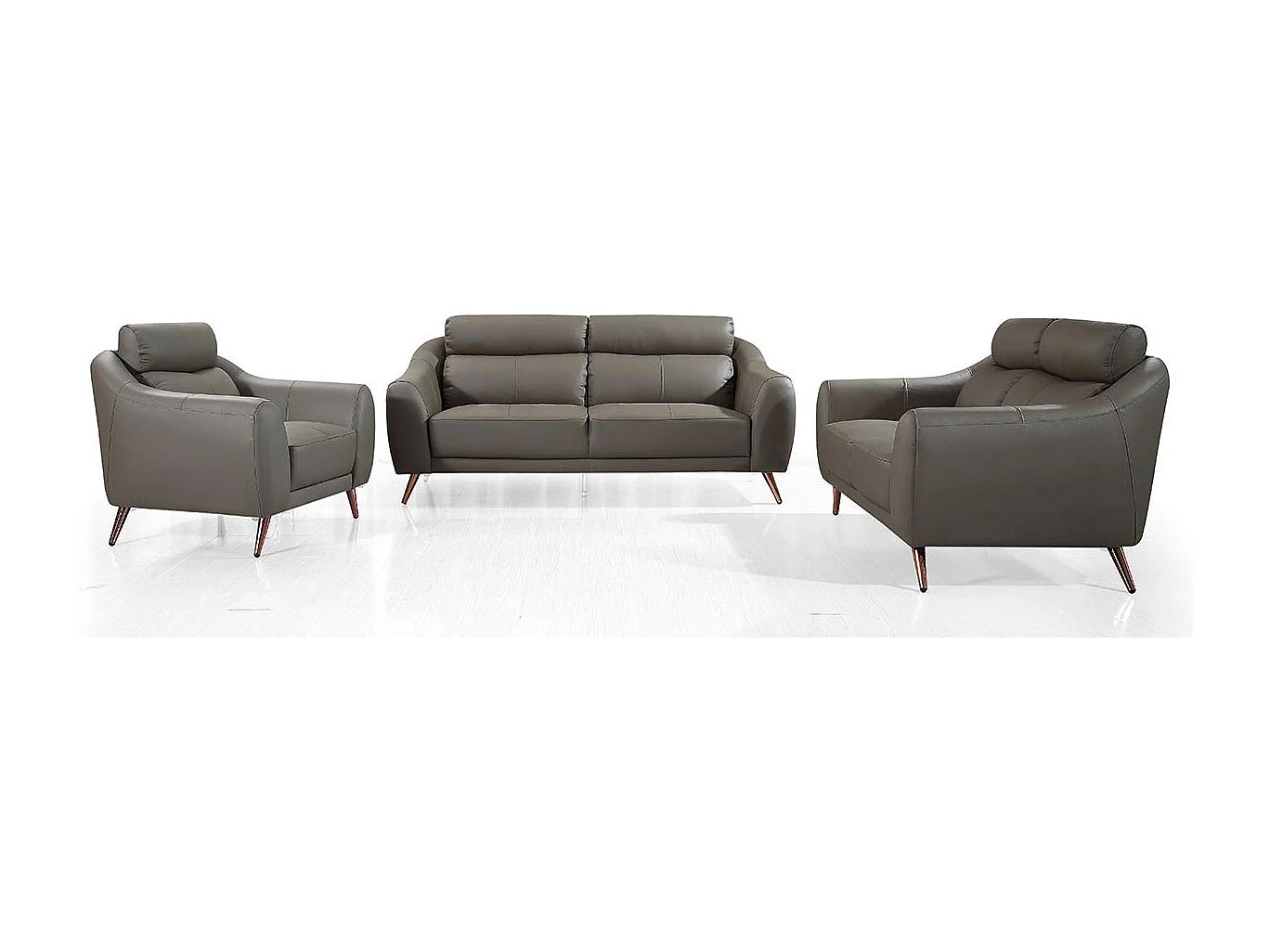 Canapé 3 places en cuir SIANNA Marron - Angle Droit