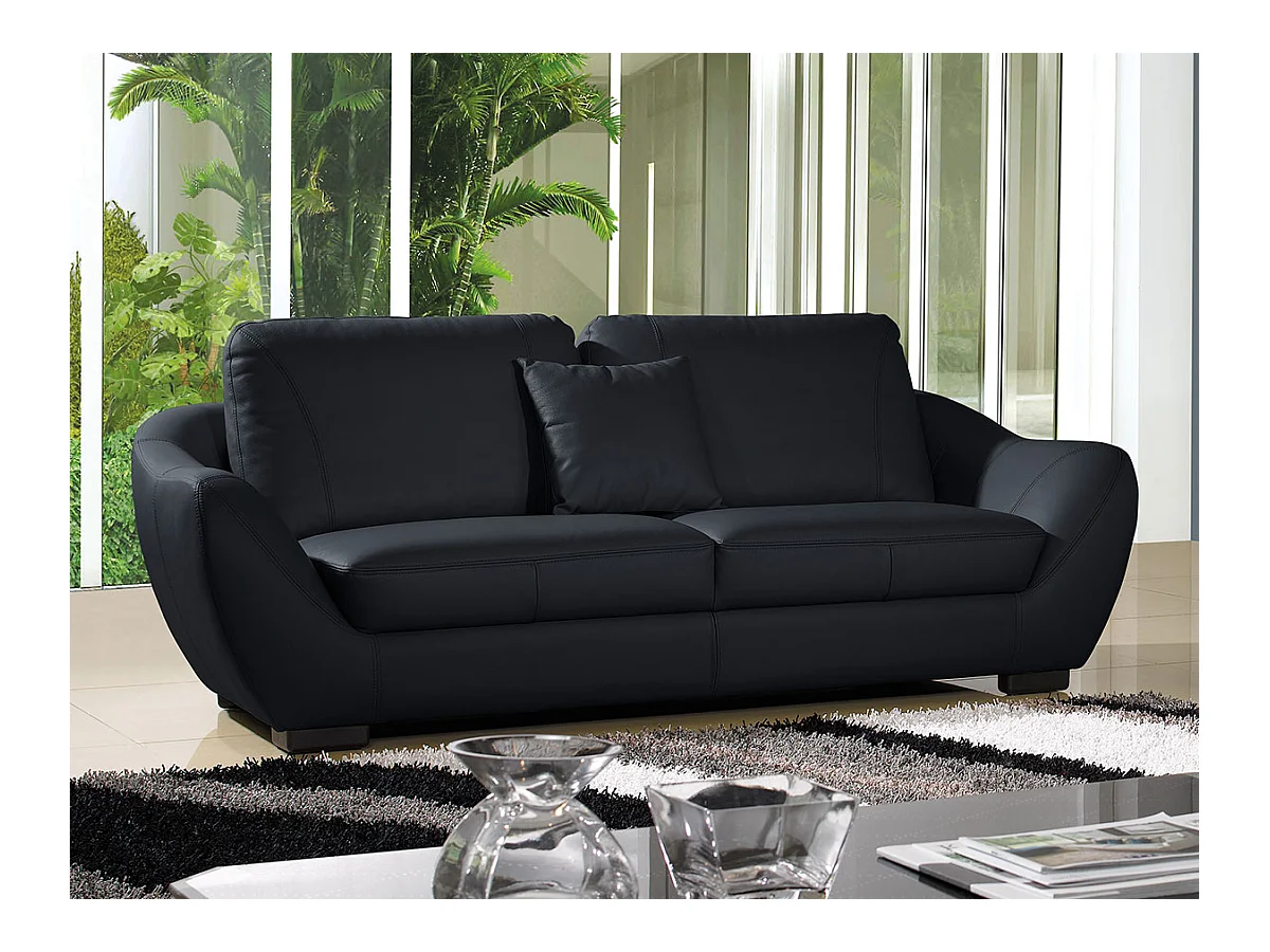 Canapé Cuir 3 places JULIETTA Noir - Angle Droit