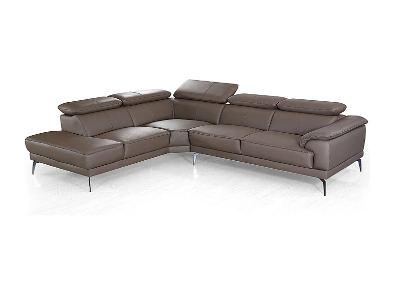 Canapé d'angle en cuir ELEA Marron - Angle Droit