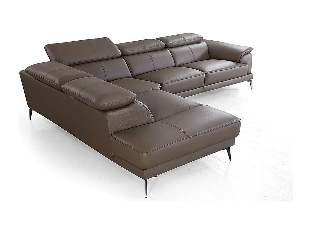 Canapé d'angle en cuir ELEA Marron - Angle Droit