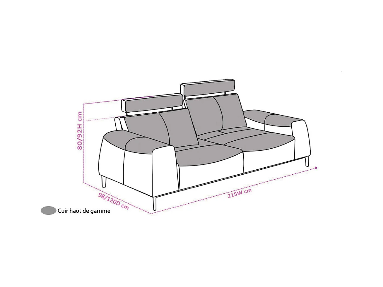 Canapé 3 places en cuir avec dossier avance-recul  LOOLAK Beige