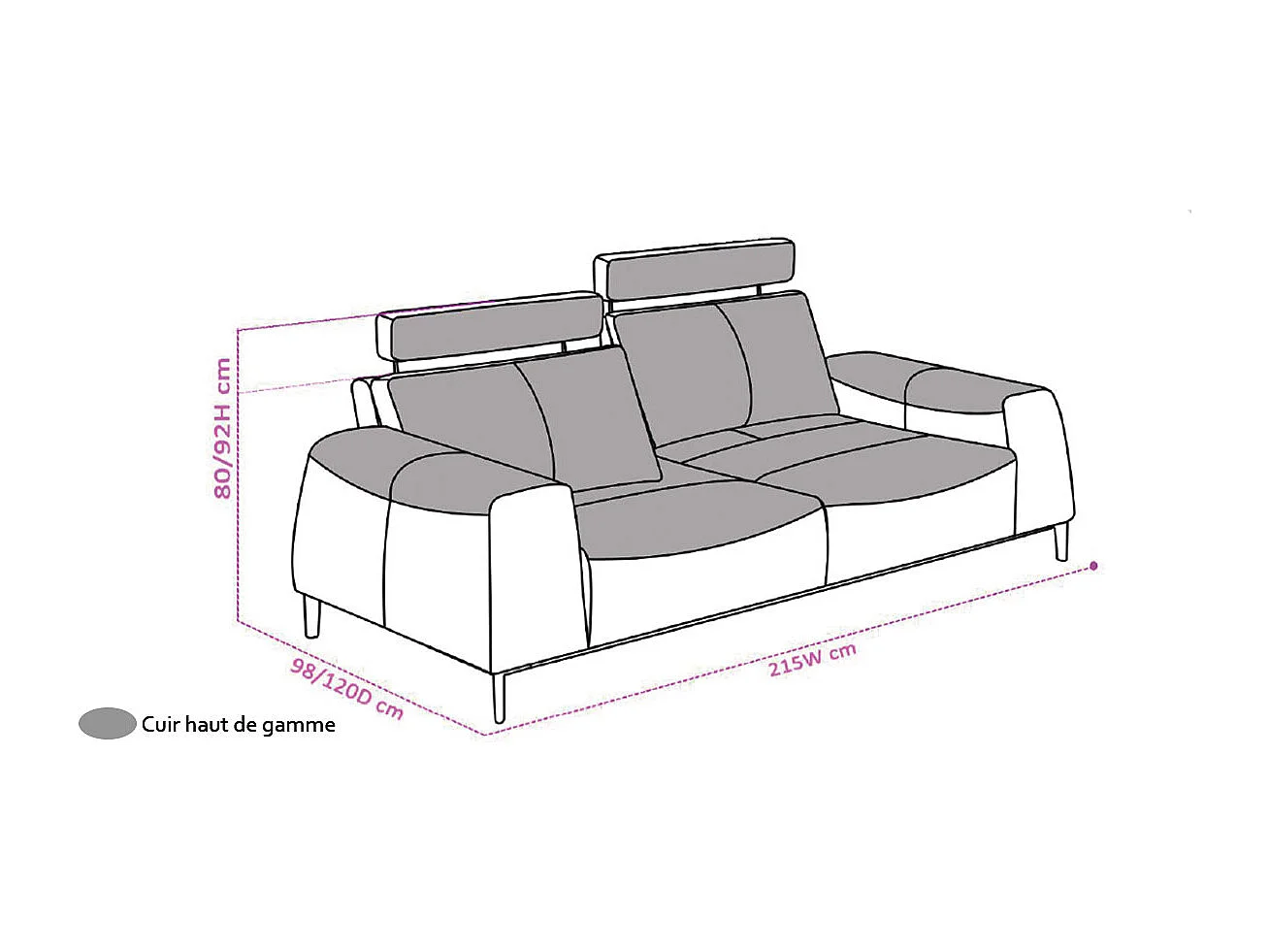 Canapé 3 places en cuir avec dossier avance-recul  LOOLAK Beige