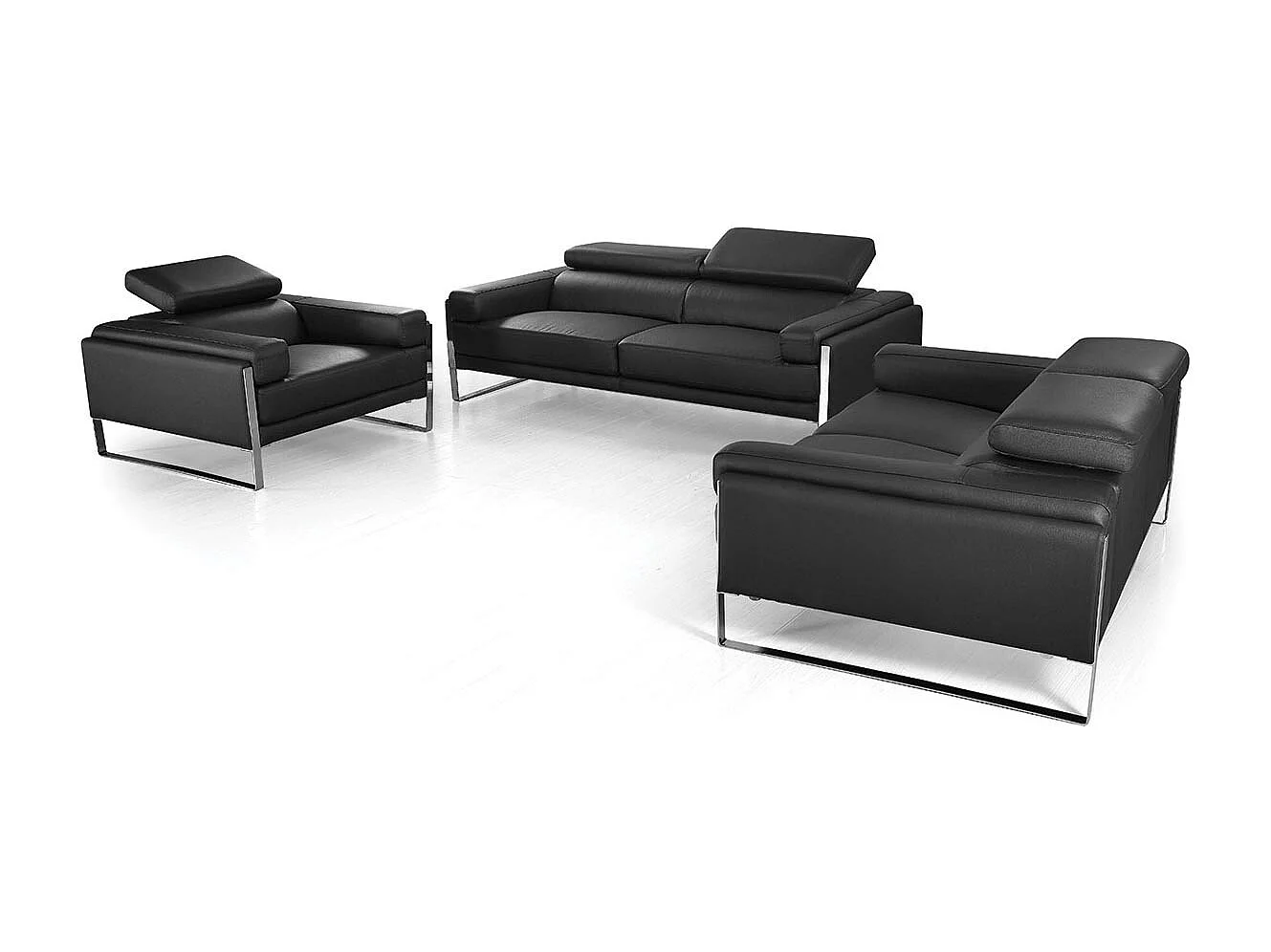 Canapé 3 places Cuir ALIYAH Noir - Angle Droit