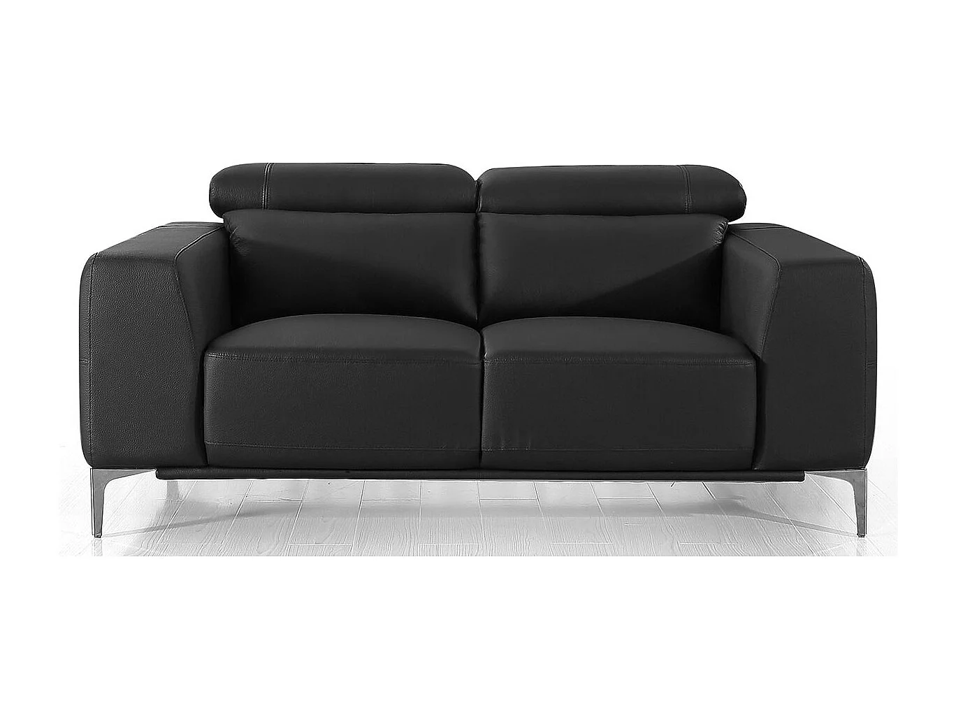 Canapé 2 places en cuir NORA Noir - Angle Droit