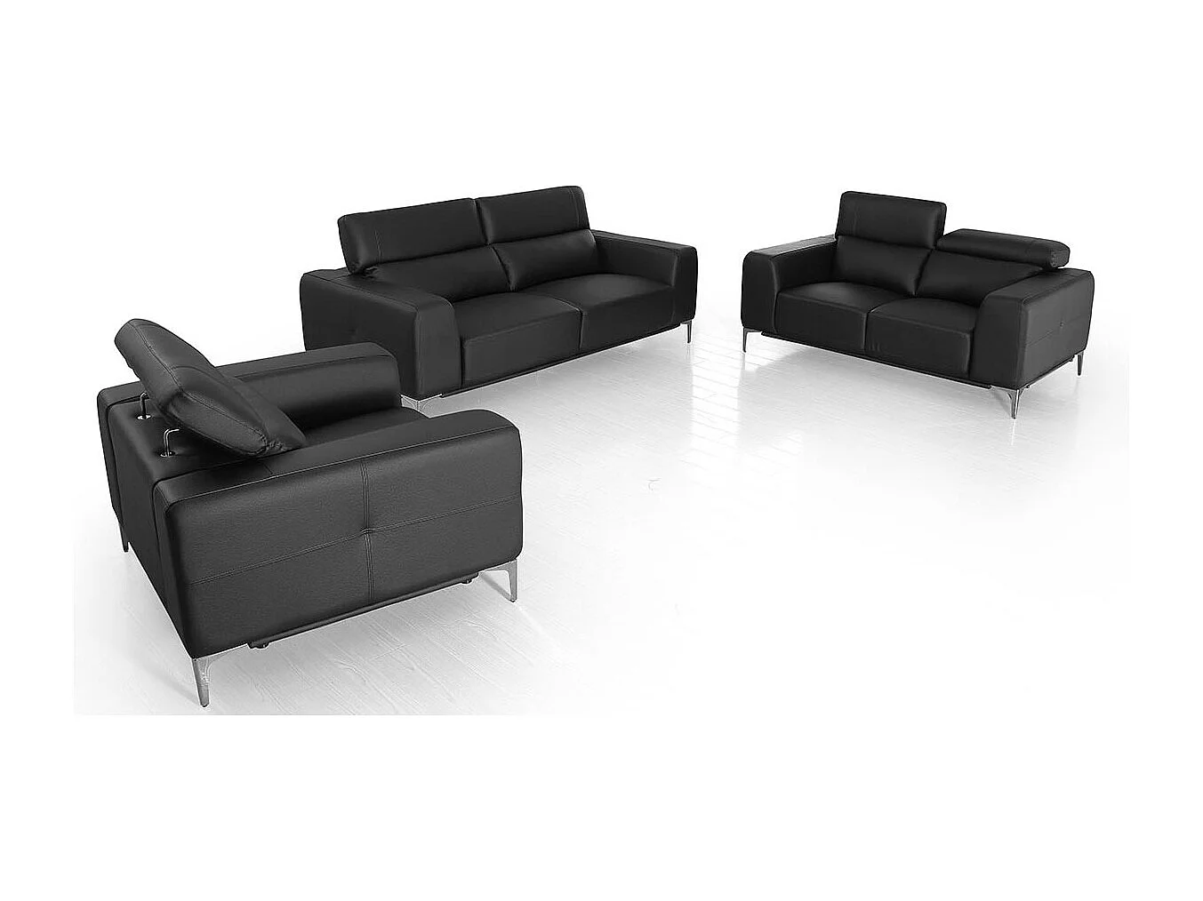 Canapé 2 places en cuir NORA Noir - Angle Droit