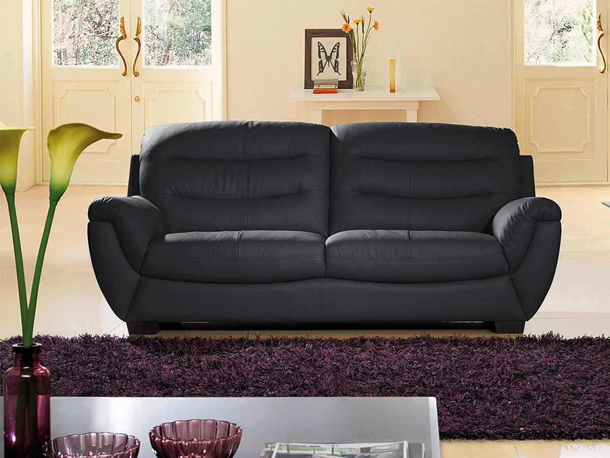 Canapé Cuir 3 places CORAL Noir - Angle Droit