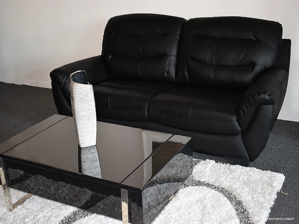Canapé Cuir 3 places CORAL Noir - Angle Droit
