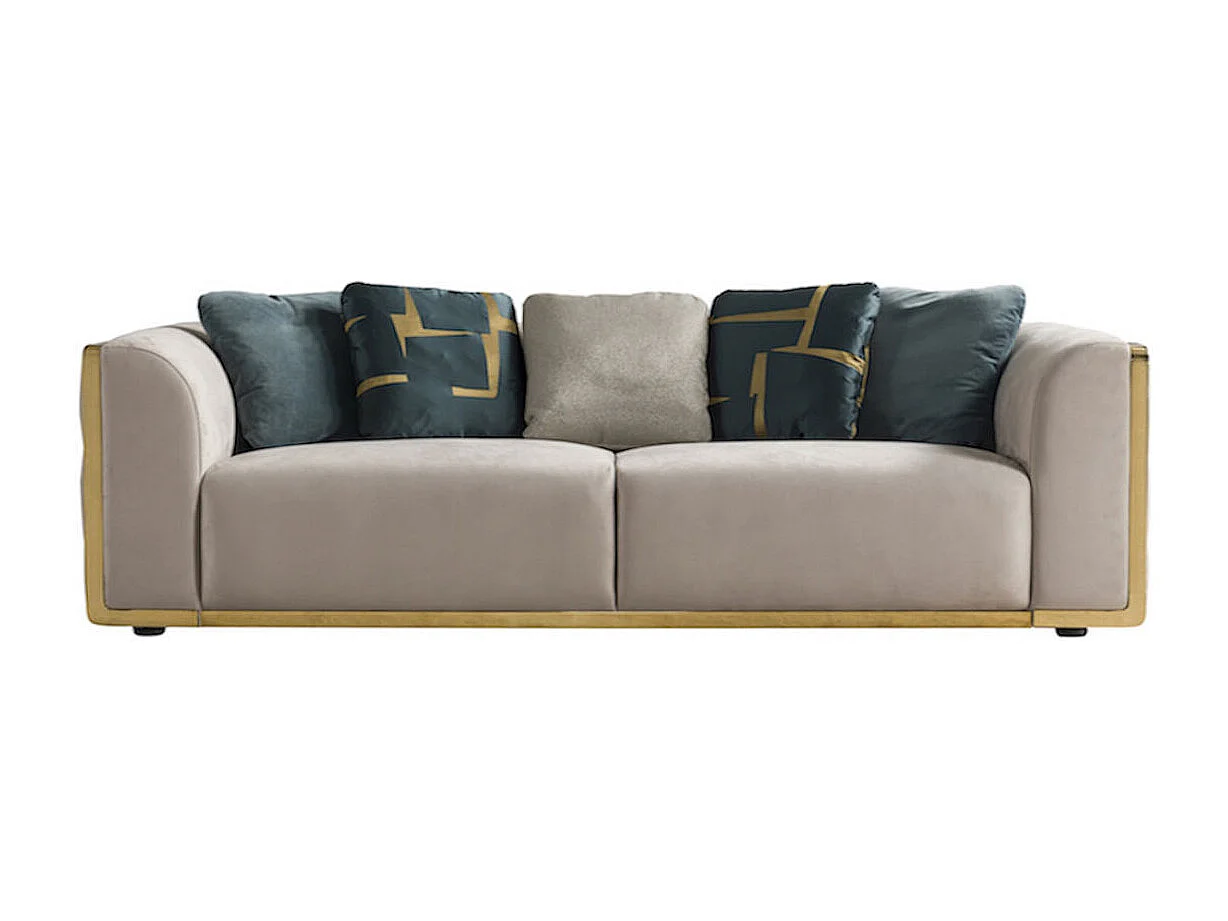 Canapé 4 places en velours JENNY - Beige - Angle Droit