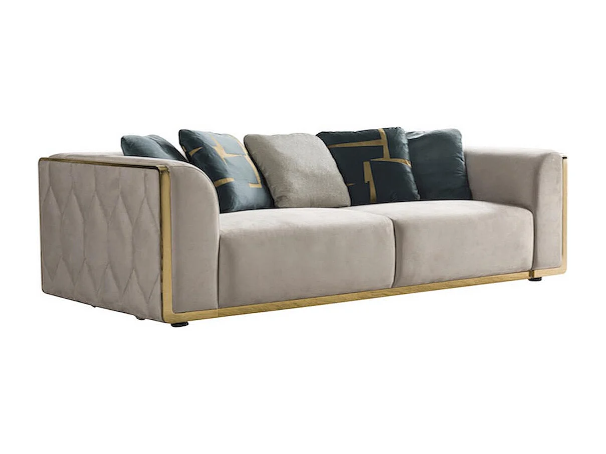 Canapé 4 places en velours JENNY - Beige - Angle Droit