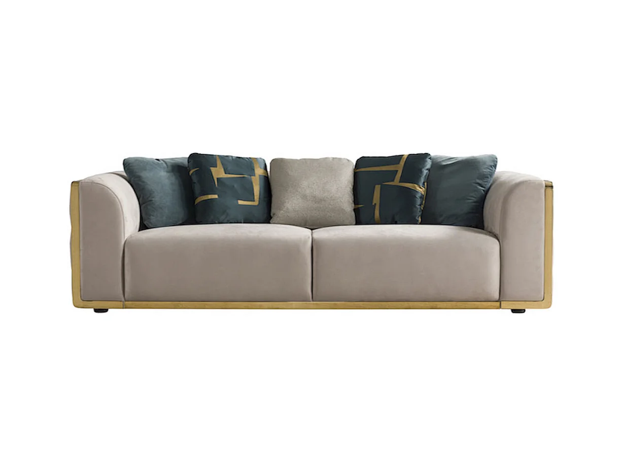 Canapé 4 places en velours JENNY - Beige - Angle Droit