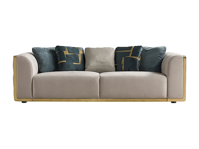 Canapé 4 places en velours JENNY - Beige - Angle Droit