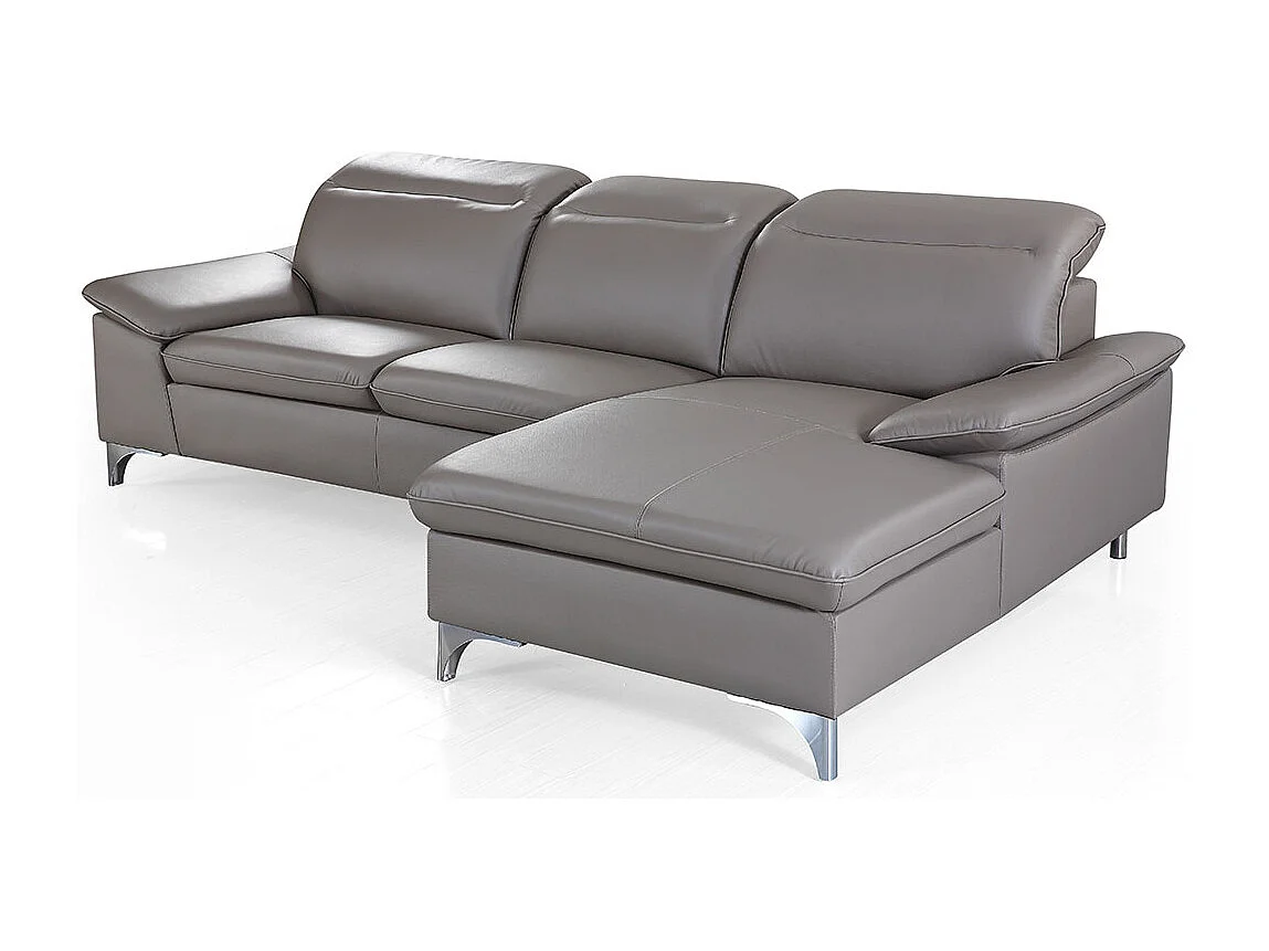 Canapé d'angle en cuir ALIX Taupe - Angle Droit