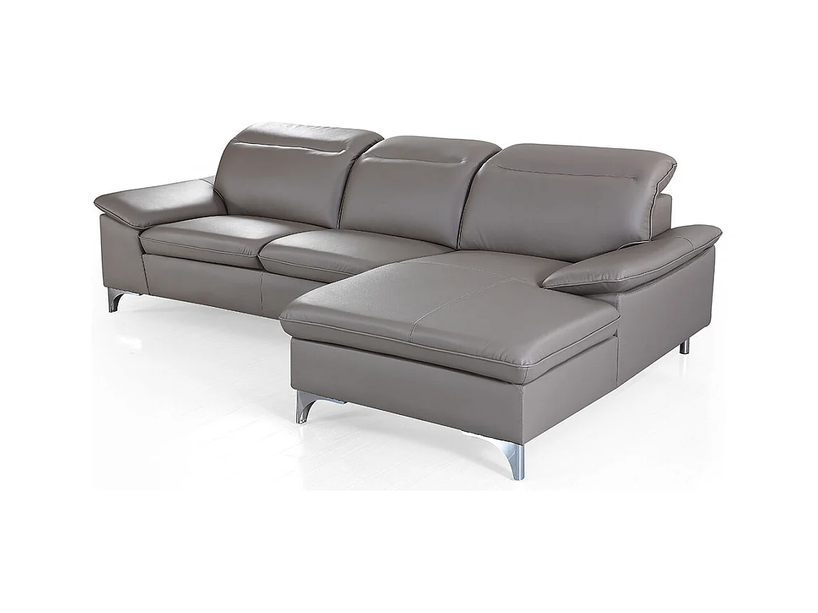 Canapé d'angle en cuir ALIX Taupe - Angle Droit