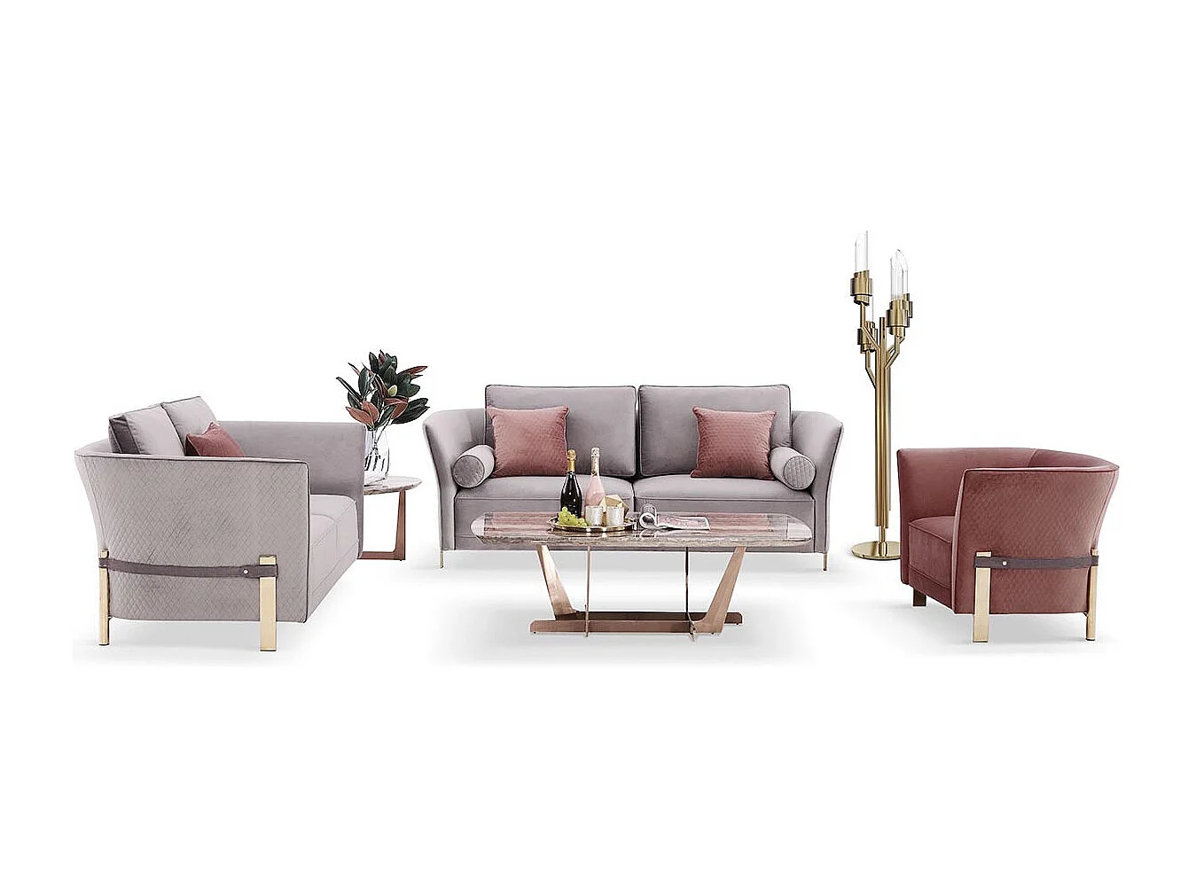 Canapé 3 places en velours SIERRA - Gris Taupe