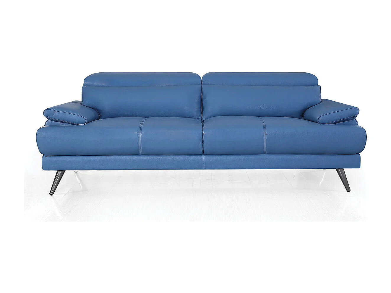 Canapé 3 places Cuir LENA Bleu - Angle Droit