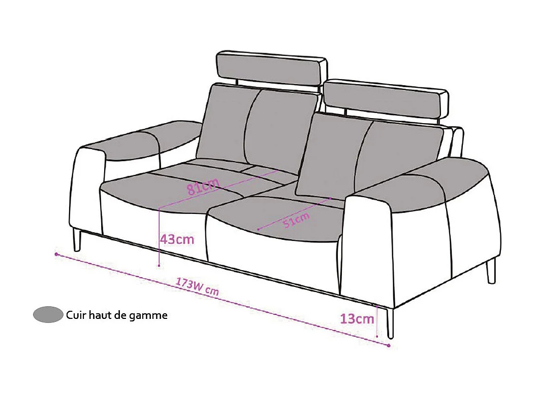 Canapé 2 places en cuir avec dossier avance-recul  LOOLAK Blanc