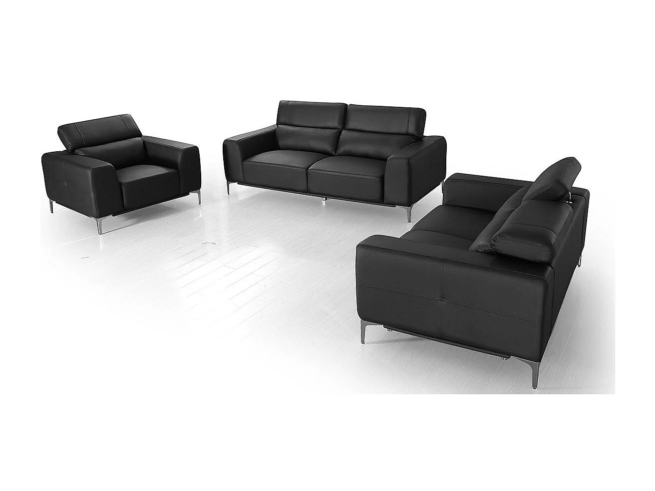 Canapé 3 places Cuir NORA Noir - Angle Droit