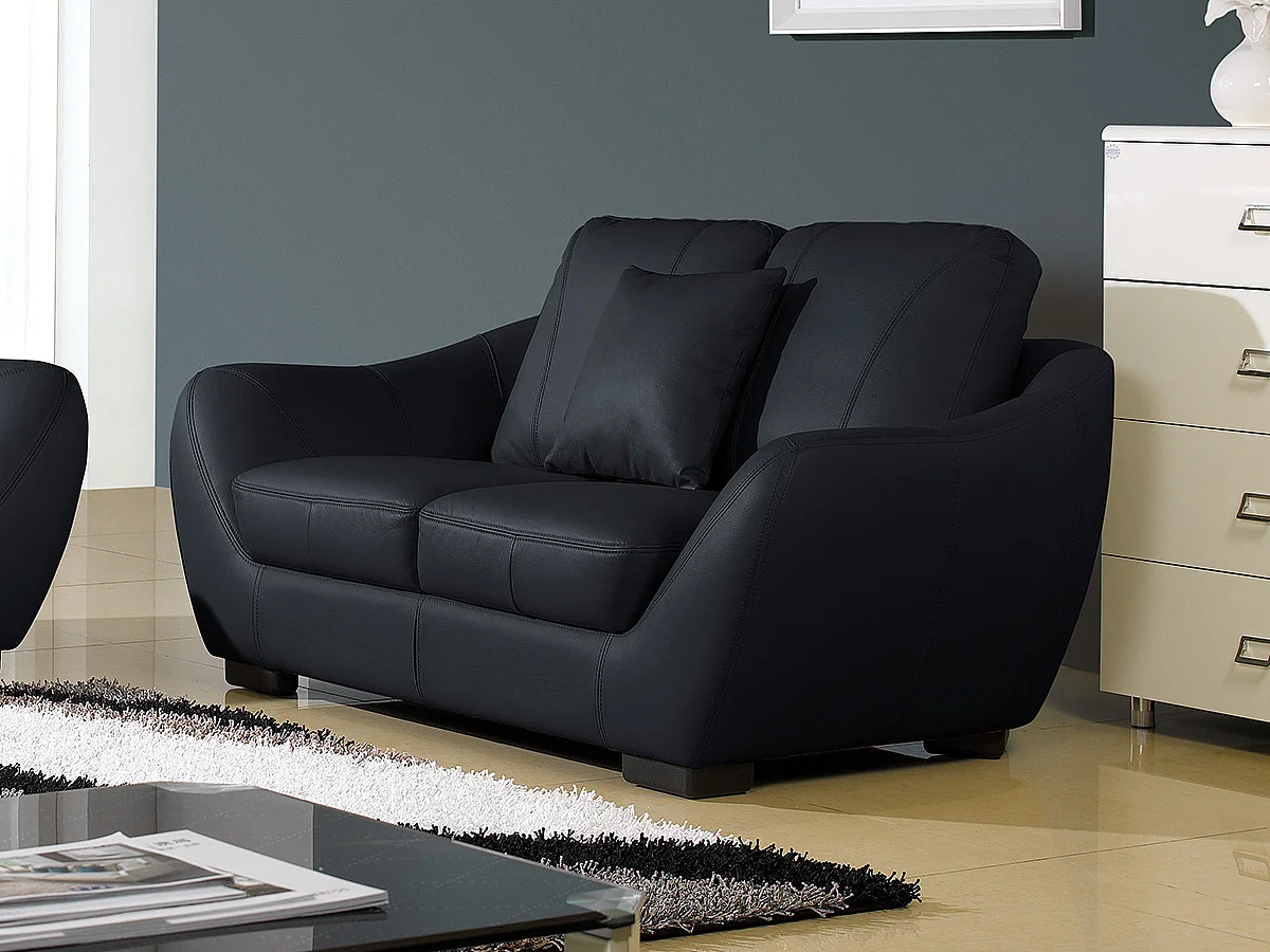 Canapé Cuir 2 places JULIETTA Noir - Angle Droit