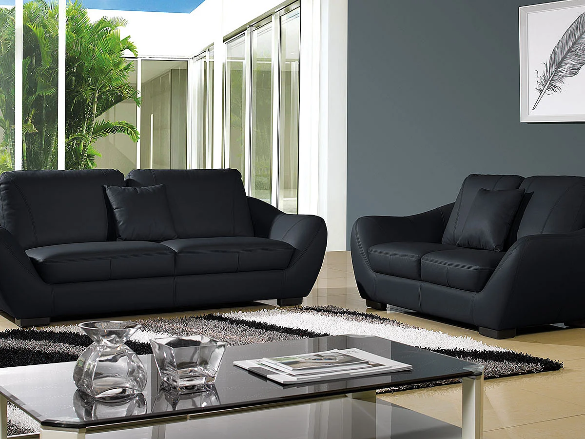 Canapé Cuir 2 places JULIETTA Noir - Angle Droit