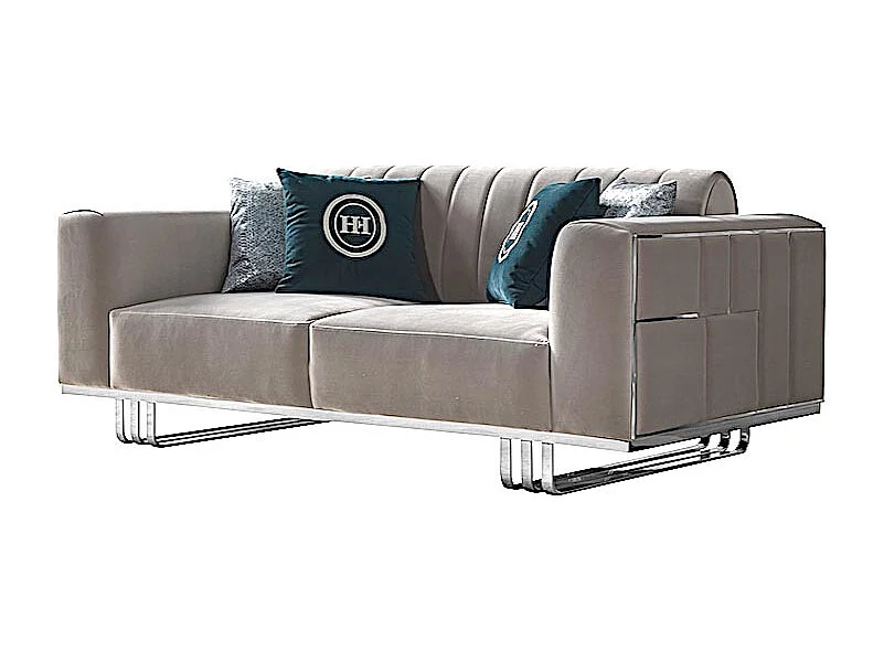 Canapé 3 places en velours JIMMY - Gris