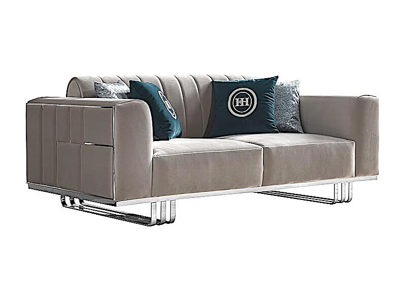 Canapé 3 places en velours JIMMY - Gris