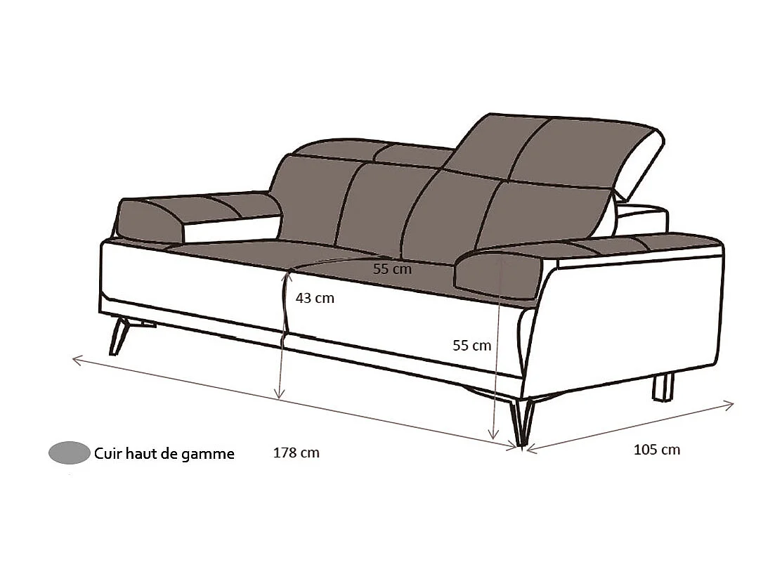 Canapé 2 places en cuir GARLIK Gris perle - Angle Droit