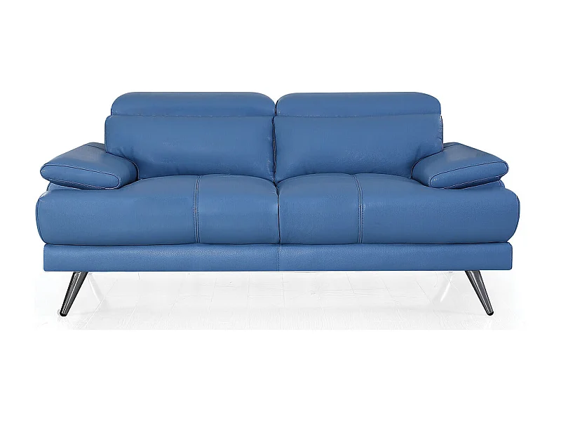 Canapé 2 places Cuir LENA Bleu - Angle Droit