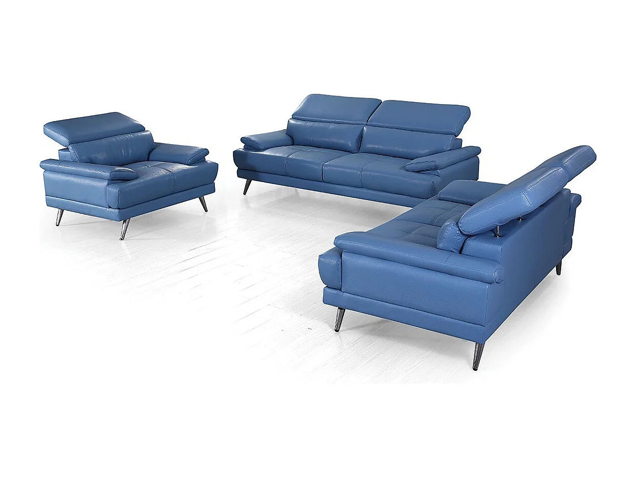 Canapé 2 places Cuir LENA Bleu - Angle Droit