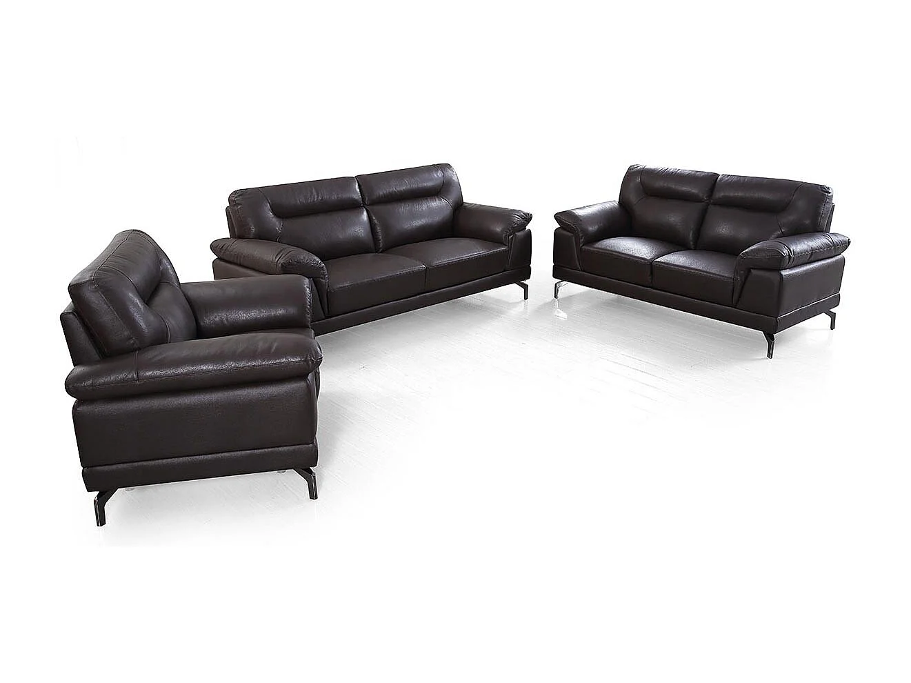 Canapé 2 places Cuir BRODY Marron - Angle Droit