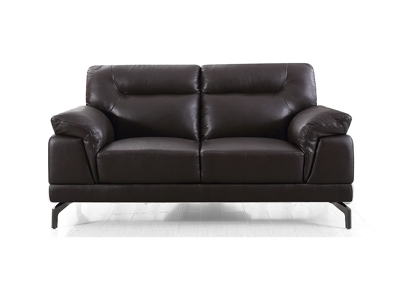 Canapé 2 places Cuir BRODY Marron - Angle Droit