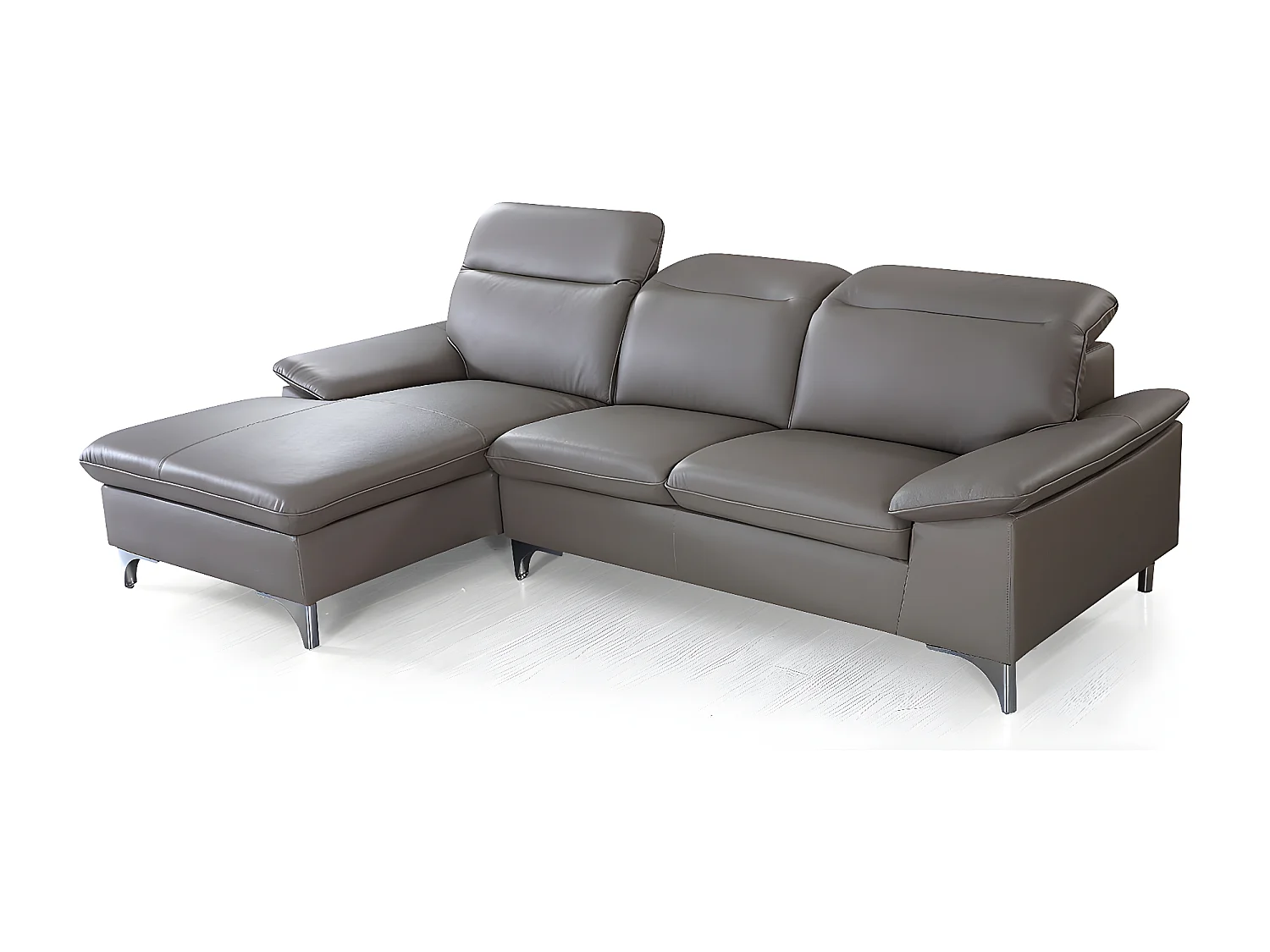 Canapé d'angle en cuir ALIX Taupe - Angle Gauche