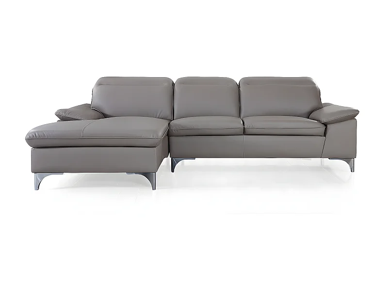 Canapé d'angle en cuir ALIX Taupe - Angle Gauche