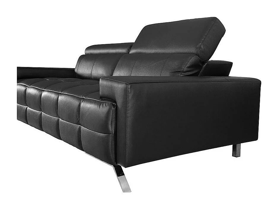 Canapé 3 places Cuir JACOB Noir - Angle Droit