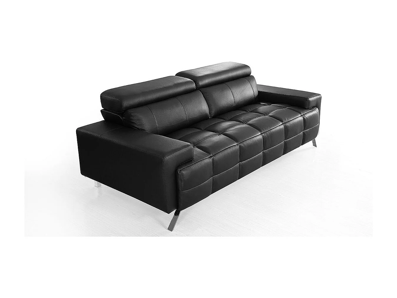 Canapé 3 places Cuir JACOB Noir - Angle Droit