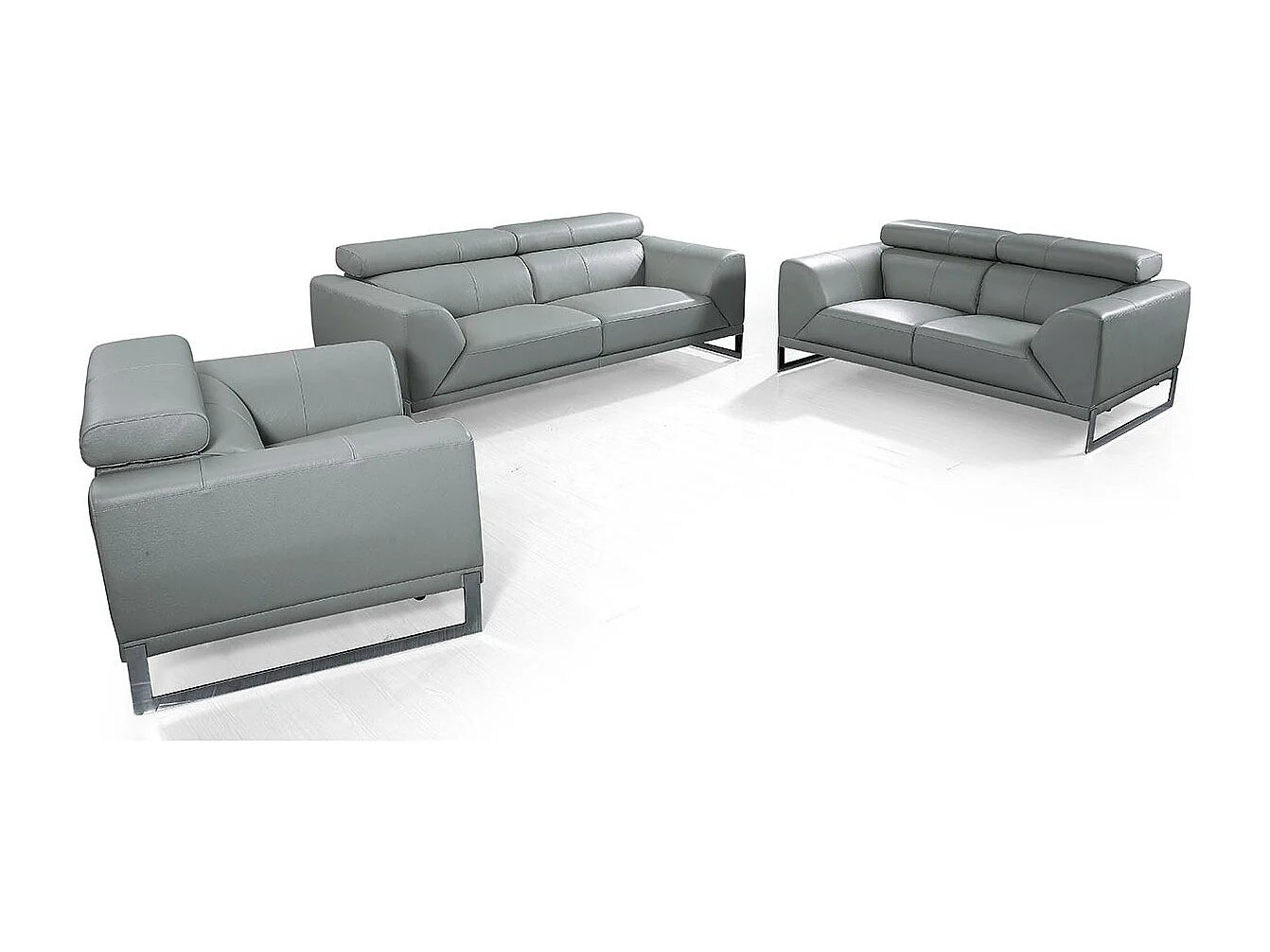 Canapé 2 places Cuir HAVANA Gris - Angle Droit