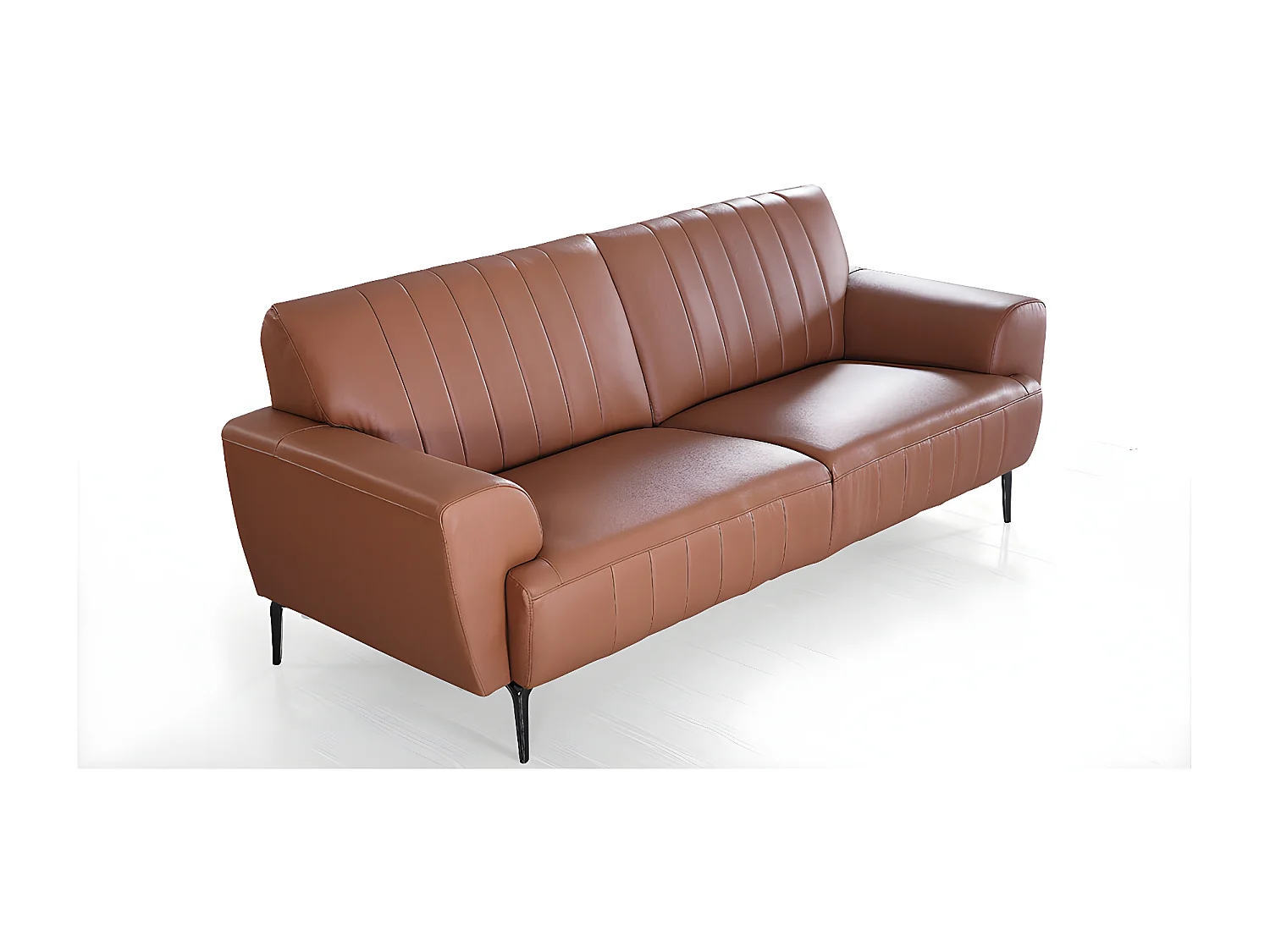 Canapé 3 places Cuir ROMY Cognac - Angle Droit