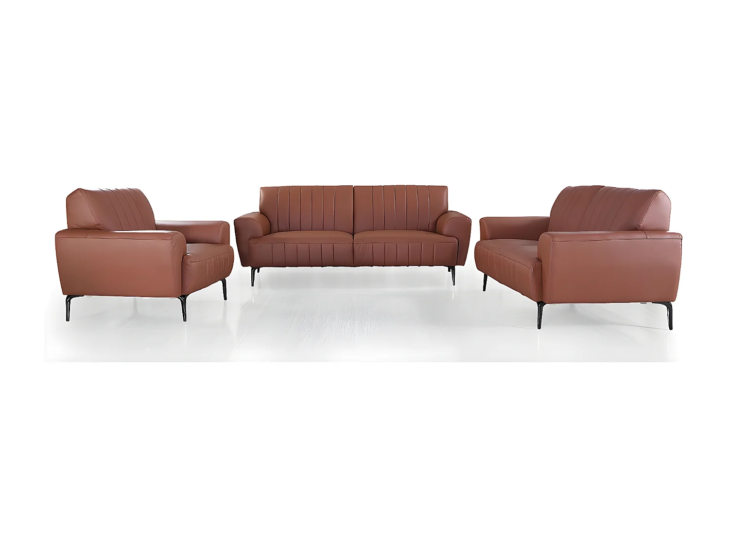 Canapé 3 places Cuir ROMY Cognac - Angle Droit