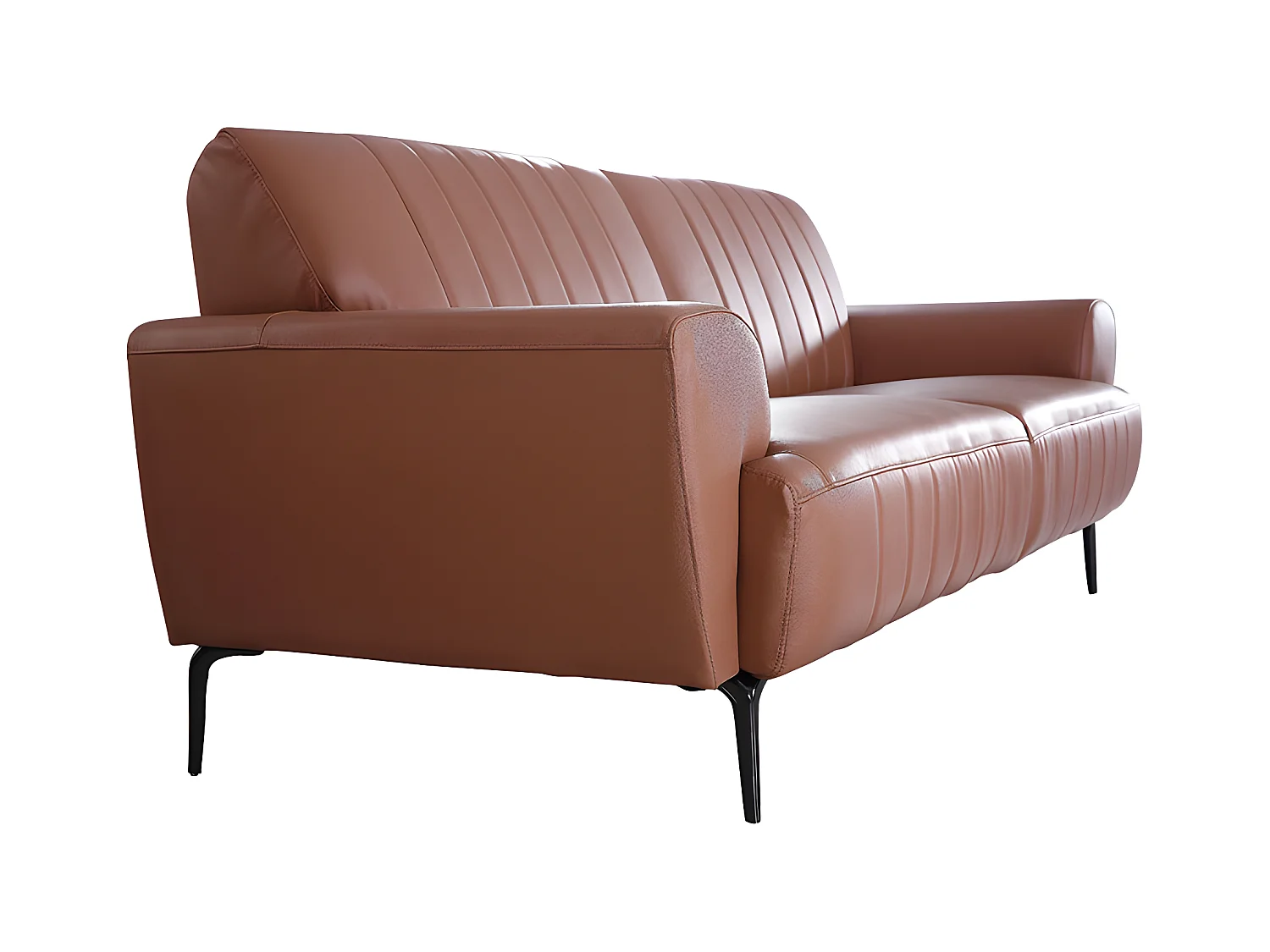 Canapé 3 places Cuir ROMY Cognac - Angle Droit