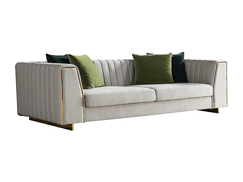 Canapé 3 places en tissu FELIX - Gris clair - Angle Droit